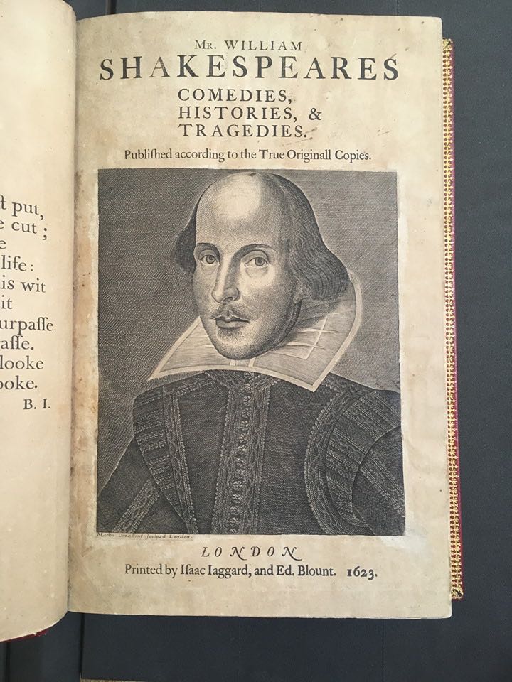 The Portrait Page of the First Folio of   "Mr. William Shakespeares Comedies, Histories, & Tragedies. Published according to the True Originall Copies. London. Printed by Isaac Iaggard and Ed. Blount. 1623."