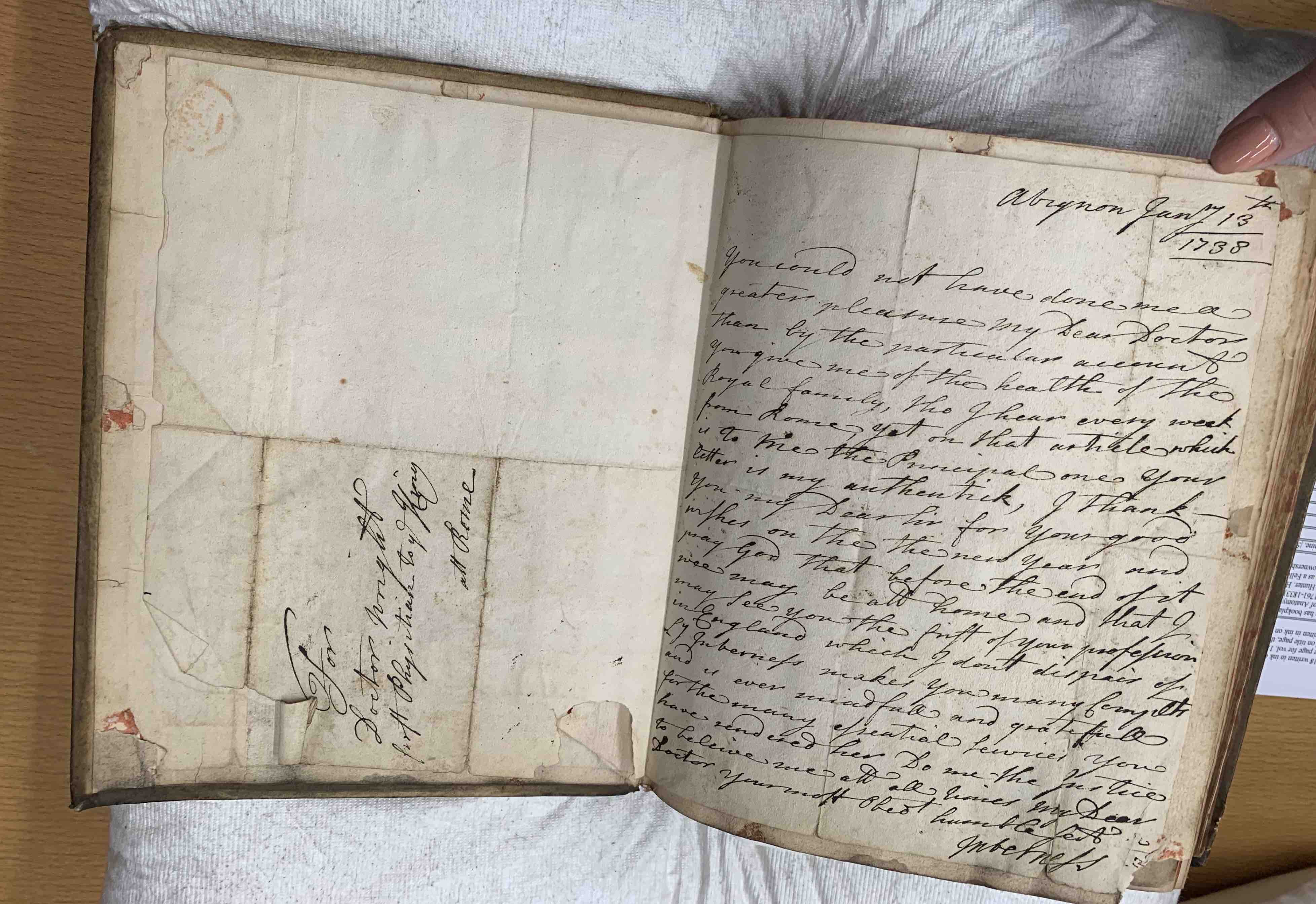 Hidden letter to the Jacobite Court dated January 13, 1738