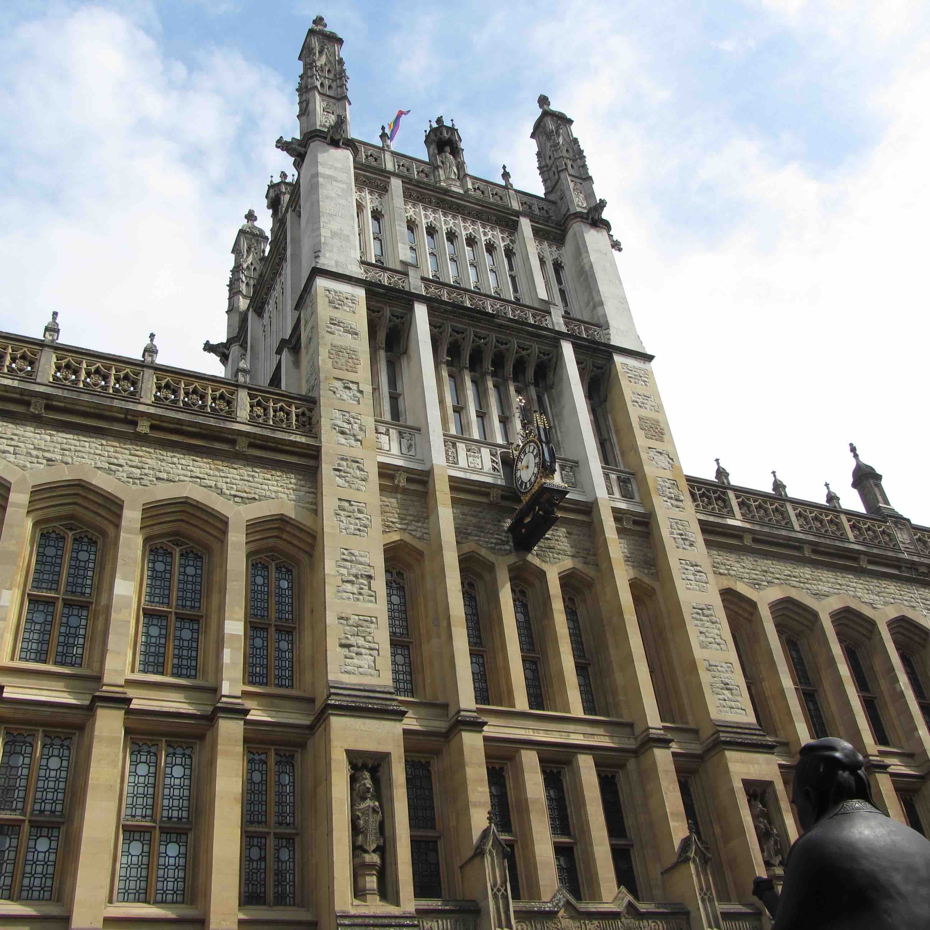 Neo-Gothic Victorian facade of Maughan Library entrance